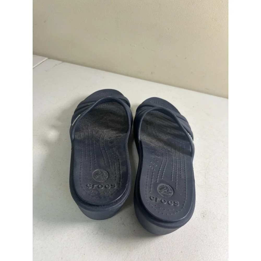 Crocs Rhonda Wedge Pump Women's Slides Sandals Slip On Comfort Navy Size 11